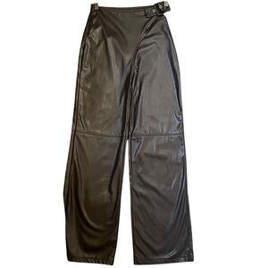 SHEIN X Brown Faux Leather Wide Leg Pants High Rise Belted Y2K XS
